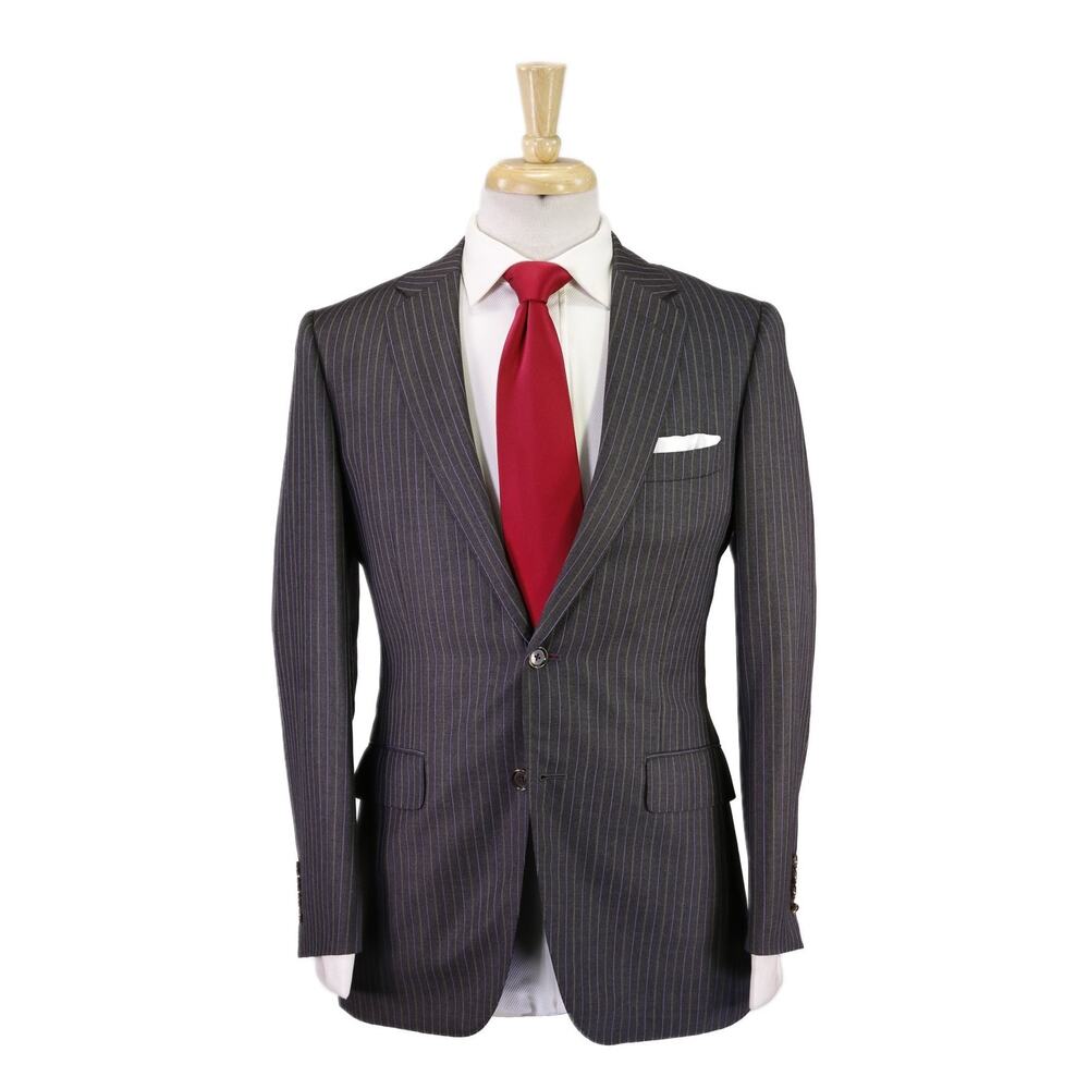 Paul Stuart Gray w/ Purple Pinstripe 2-Btn Wool Suit 36S